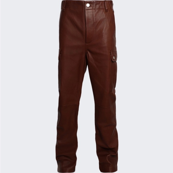 AMIRI LEATHER CARGO FLARE PANTS BROWN